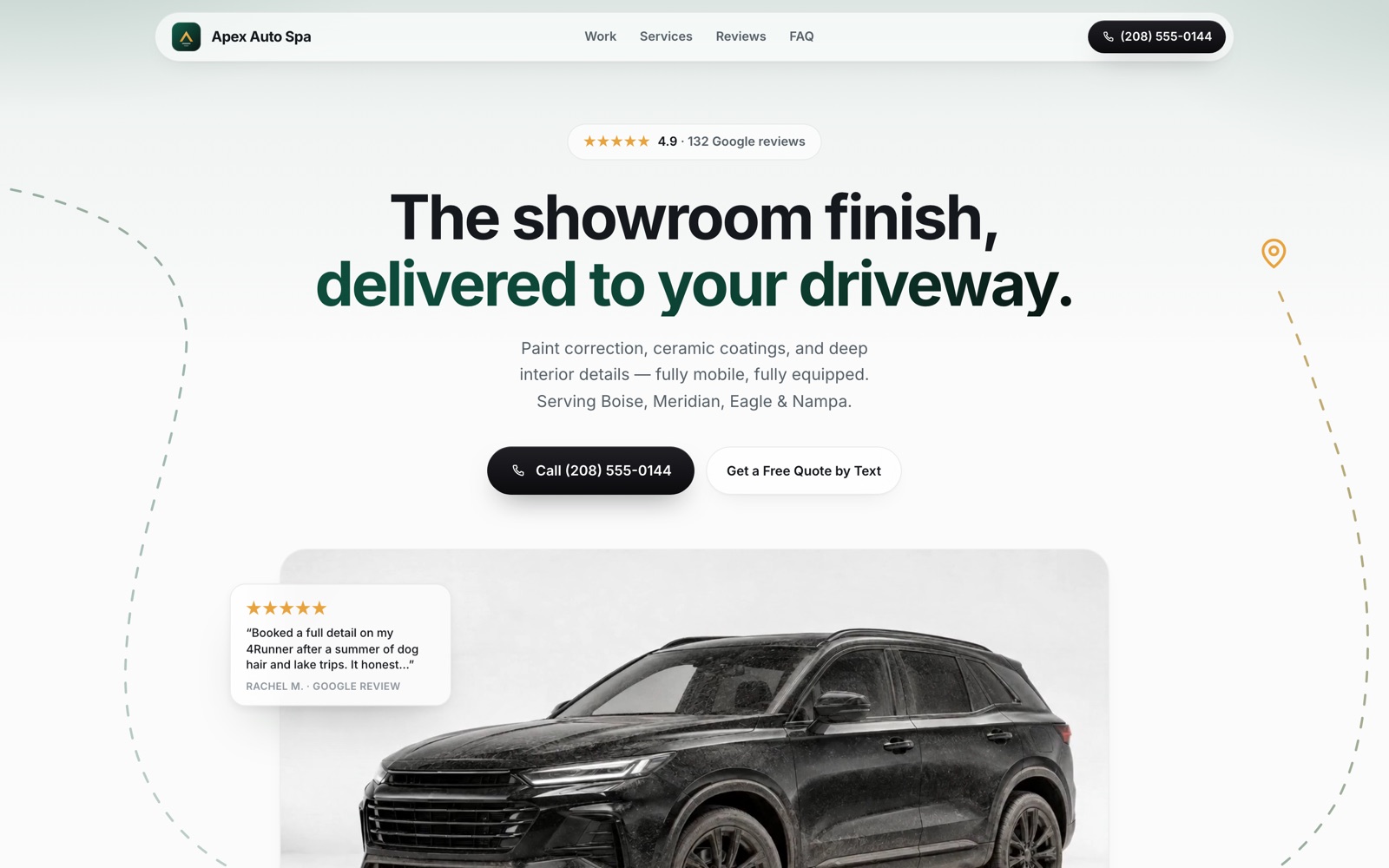 Apex Auto Spa detailing site — hero