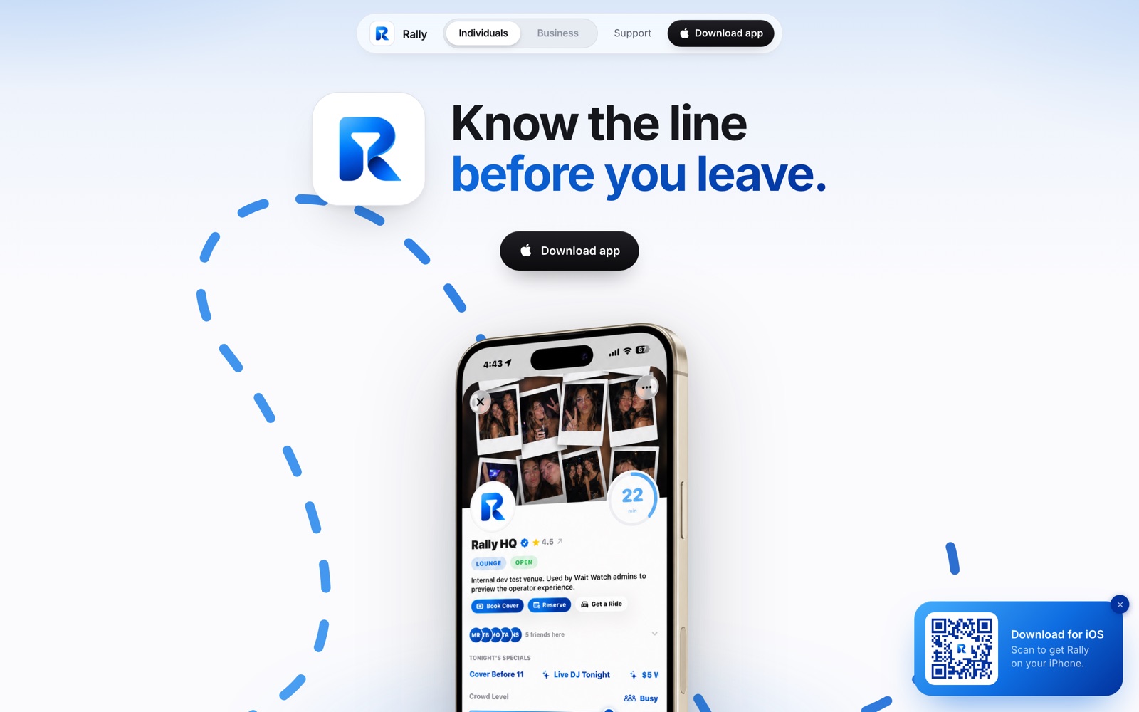 Rally marketing site — hero